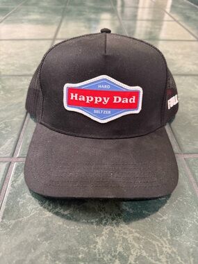 Like New - Happy Dad Black Trucker Hat with Red & Blue Patch
